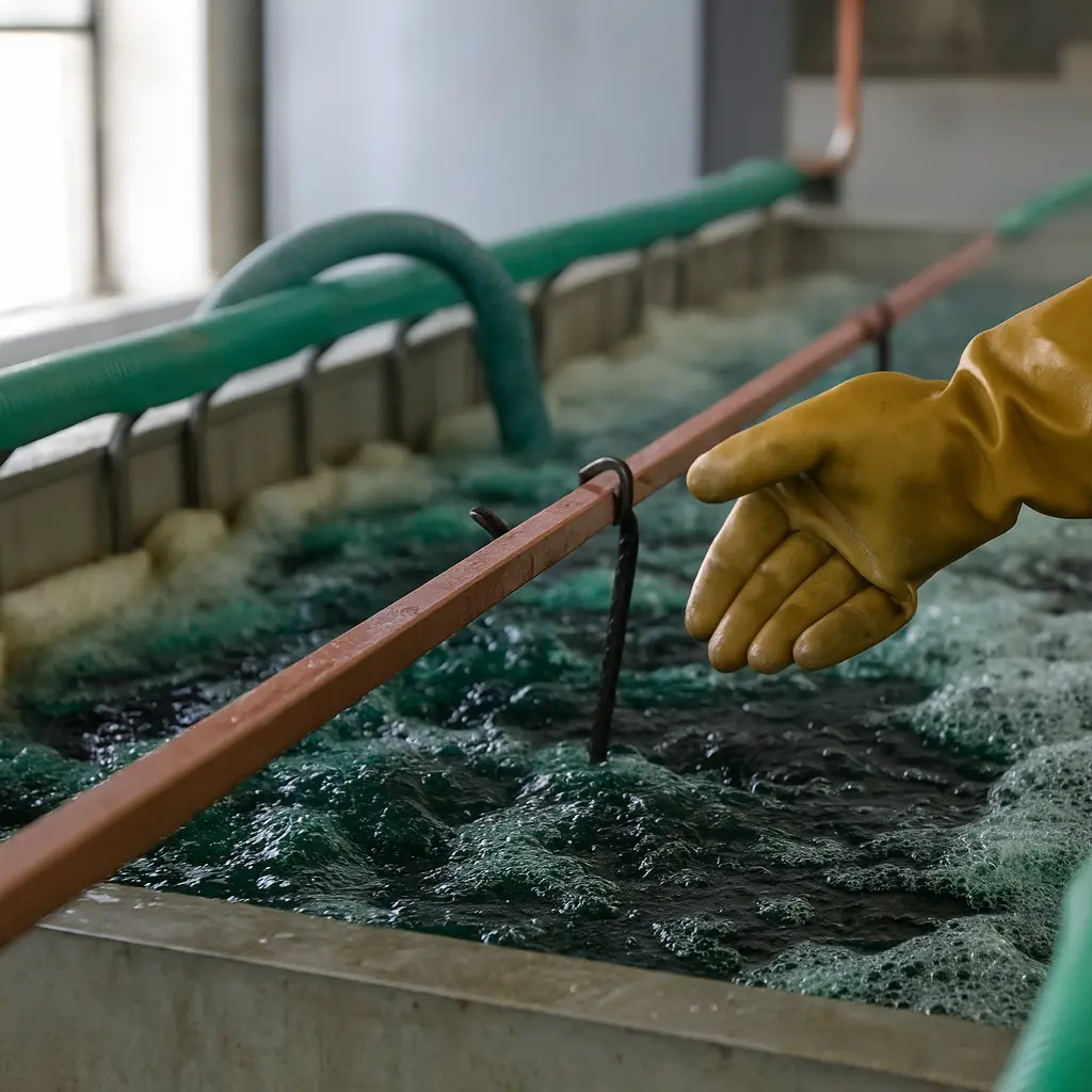 Elektrolytisch verchromen van metalen onderdelen in chemisch bad bij TOS